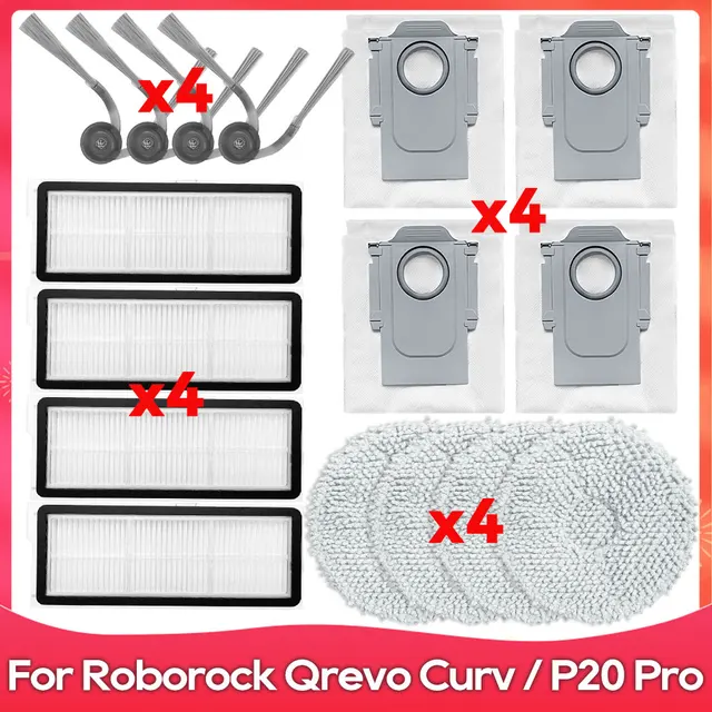 Yivy Lot 30 Pièces Rechange Pour Roborock Qrevo/Curve/Edge/P20 Pro - Brosses, Filtres HEPA, Sacs, Tampons