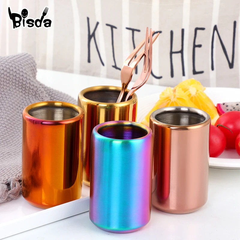 Fruit Fork Holder Cylinder Dinnerware Stainless Steel Tableware Tools for Dessert Snack Cake Fork Mini Spoon Home Party Utensil
