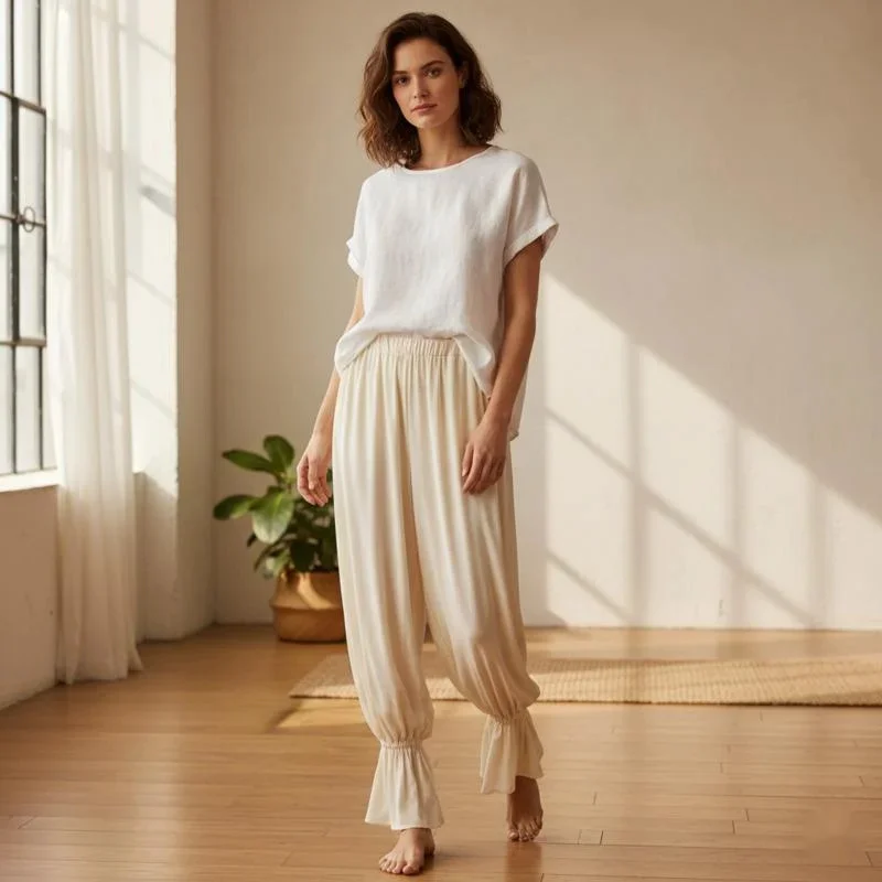 

Women's High Waist Pleated Balloon Pants Wide Leg Loose Lantern Trousers Flowy Palazzo Pants Casual Holiday Resort Wear Summer