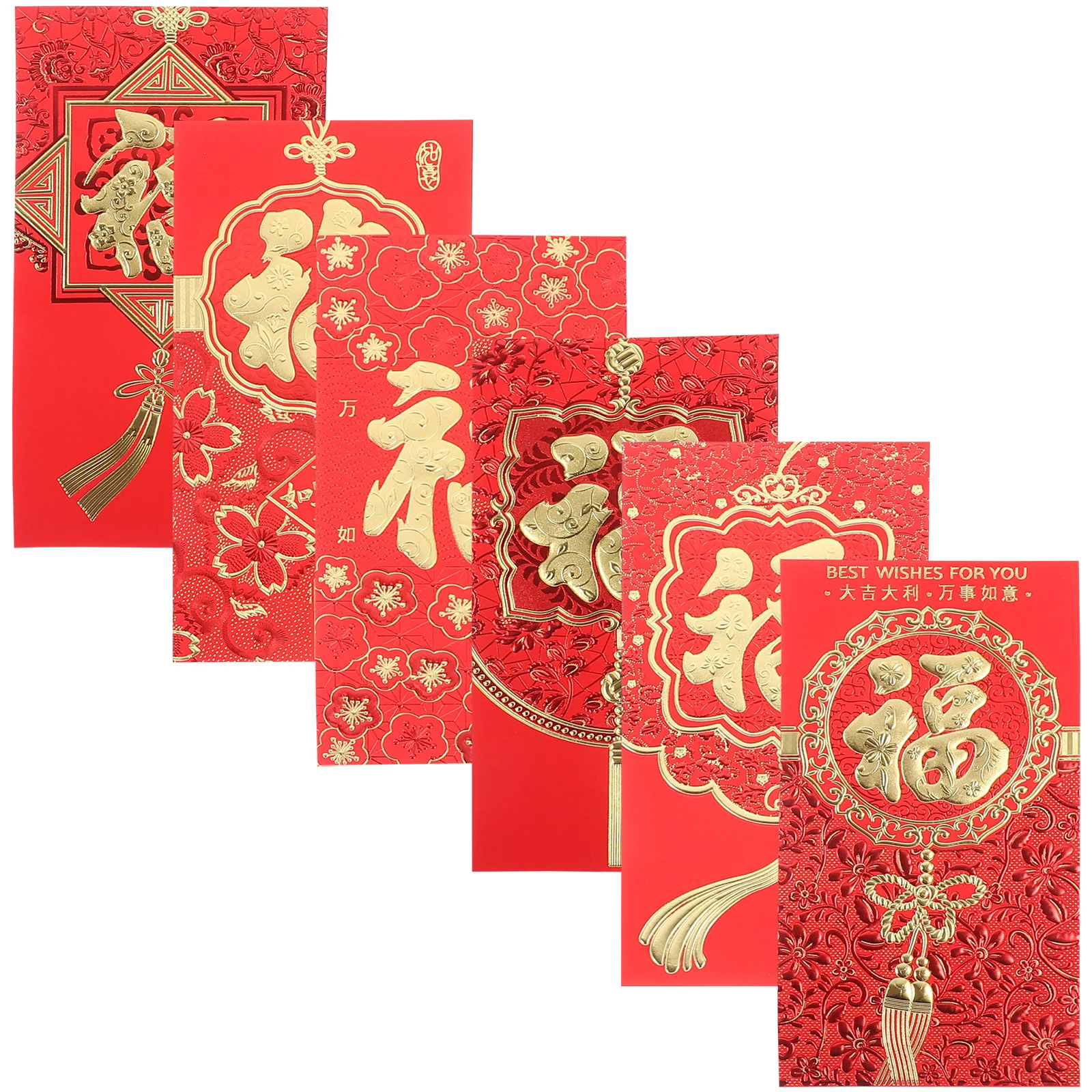 

6Pcs Red Packets Chinese New Year Festival Decorative Money Pockets with Fu Symbol Lucky Envelope for Wedding Bridal Gifts Lunar
