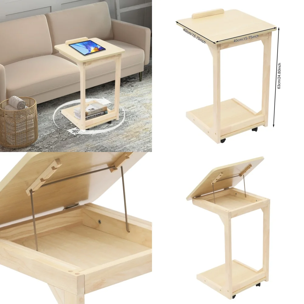 

Café TablesAdjustable Folding Coffee Table Solid Wood Side Table for Home Use Movable Square Design