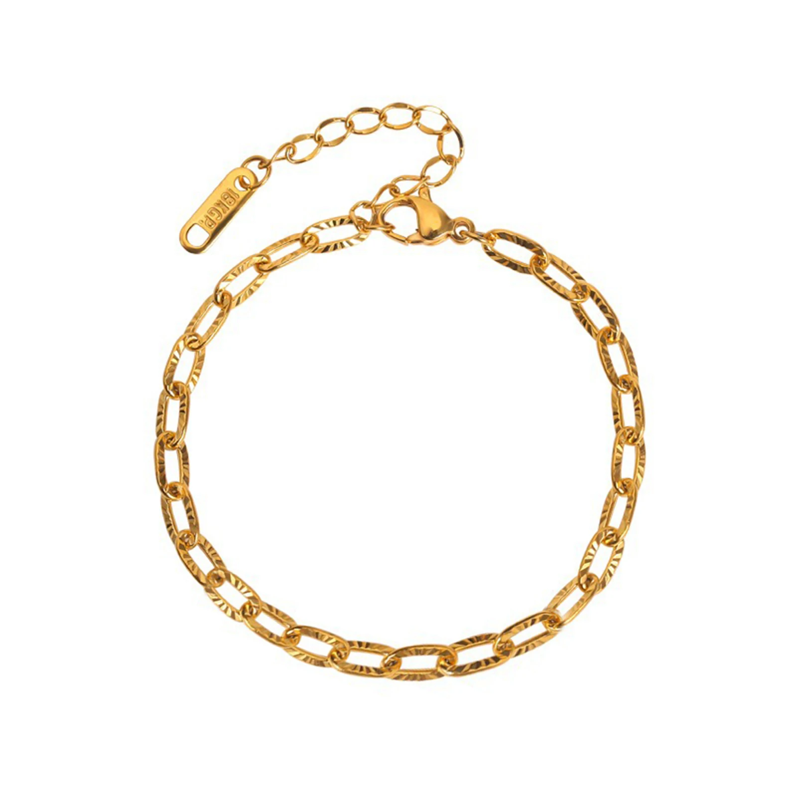 Geometric Oval Embossed Textured Link Chain Bracelet for Women,Stainless Steel Stacking Jewelry