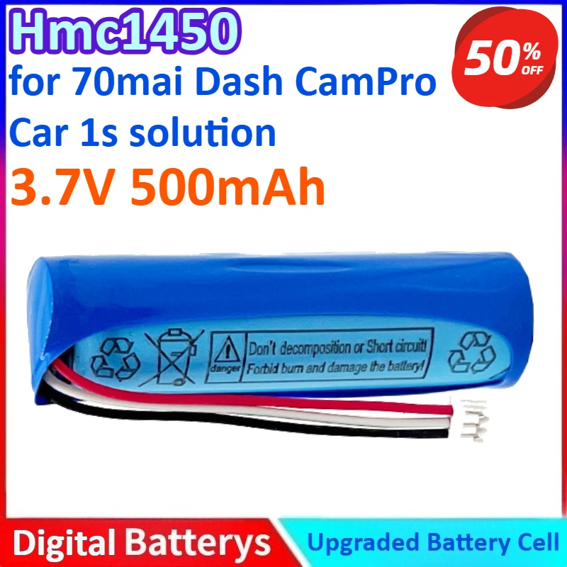 

New Hmc1450 3.7V 500mAh 1S solution New General-purpose Lithium Battery for 70mai Dash Cam Pro Car Lithium-ion Battery