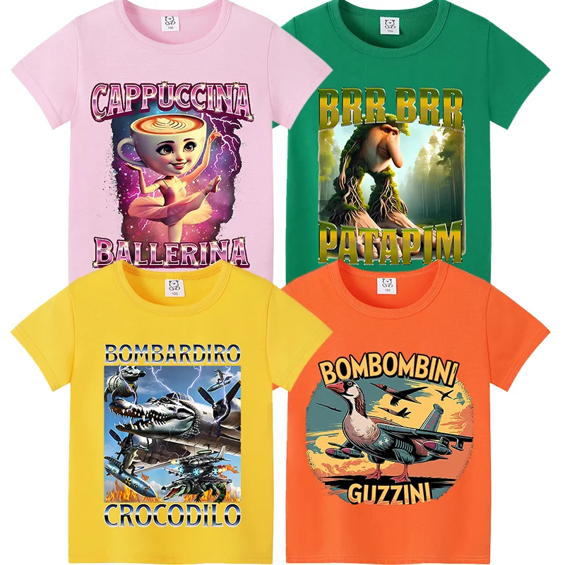 

Italian Brainrot Funny Children T-shirts Kids Tops Tralalero Tralala Tung Sahur Bombardiro Crocodilo Brr Patapim Summer Clothes