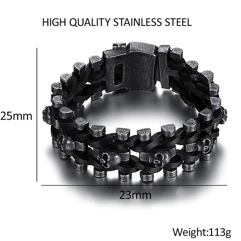 Vintage Domineering Skull Braided Leather Bracelet Trendy Charm Stainless Steel Biker Bracelet Punk Hip Hop Jewelry Dropshipping