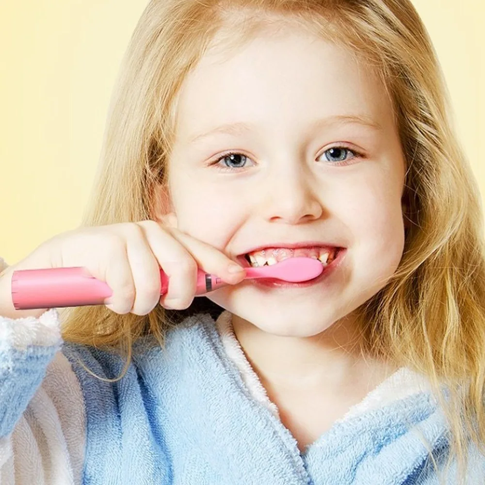 Waterproof Kids Electric Toothbrush Ultrasonic Pink Sonic Toothbrush Cartoon With Replacement Head Battery Powered Toothbrush