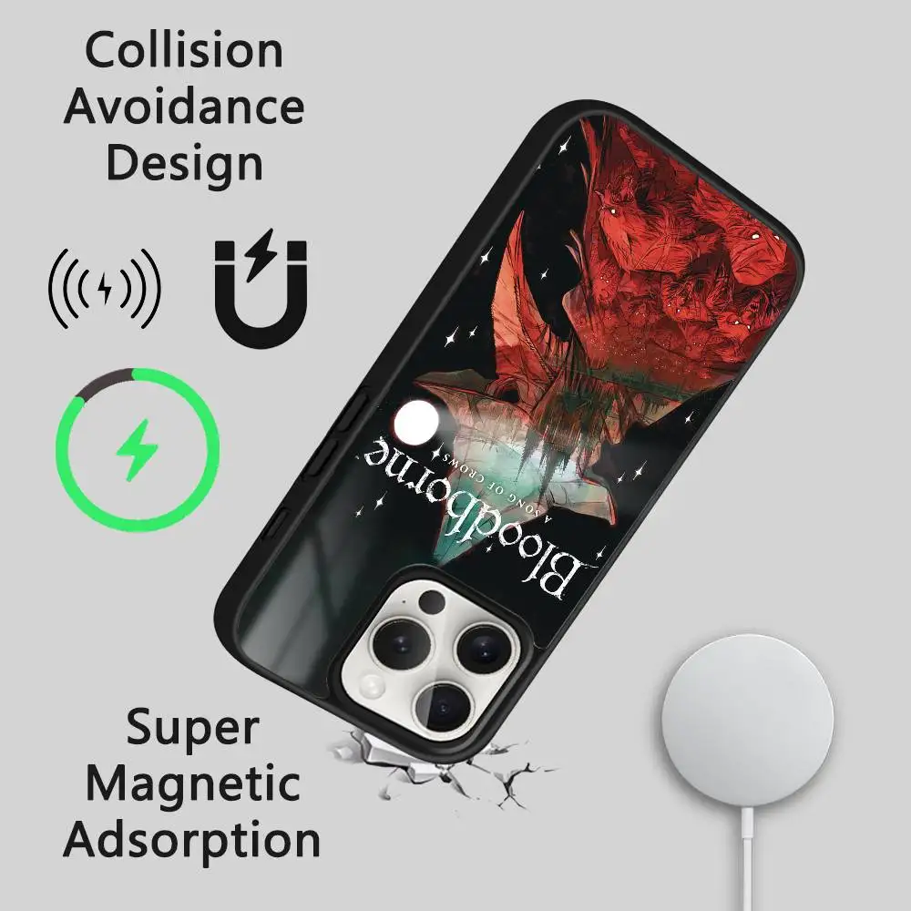 เคสโทรศัพท์ลายเกม Hot B-BloodborneS สำหรับ iPhone 16 15 14 13 12 11 Pro Max Plus Mini รองรับการชาร์จไร้สาย แบบแม่เหล็ก แข็งแรง