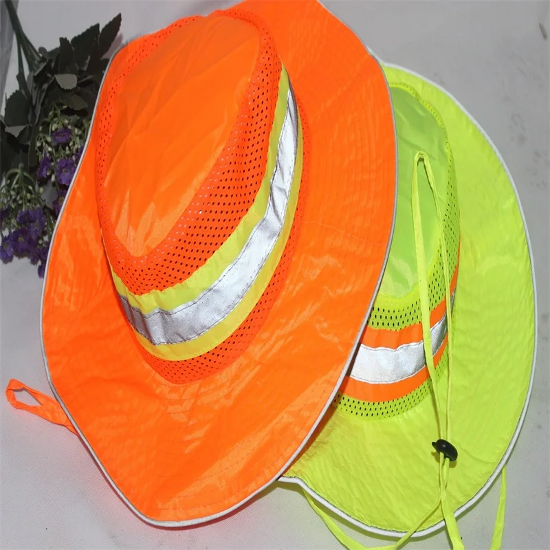 Venda quente Ajustável Outdoor Reflexivo Segurança Chapéu Proteção Solar Sombra Chapéu Workplace Segurança Capacete Fluorescein Fishers Chapéu