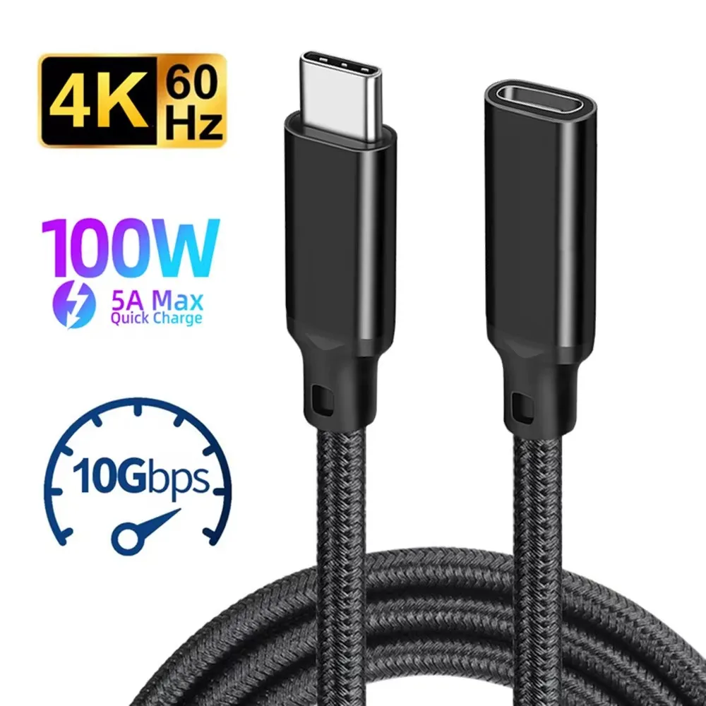 Ultra-high speed USB C 3.1 Gen2 10Gbps Extension Cable Type C to C PD 100W 5A Fast Charging Cable For MacBook Pro 4k 60Hz Video