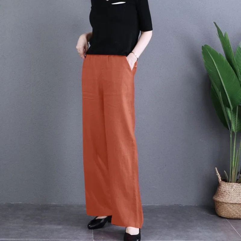 Baggy Hosen Frauen Elastische Hohe Taille Elegante Streetwear Sommer Retro Gerade Hosen Bequeme Fashion Solid Heißer Verkauf Casual