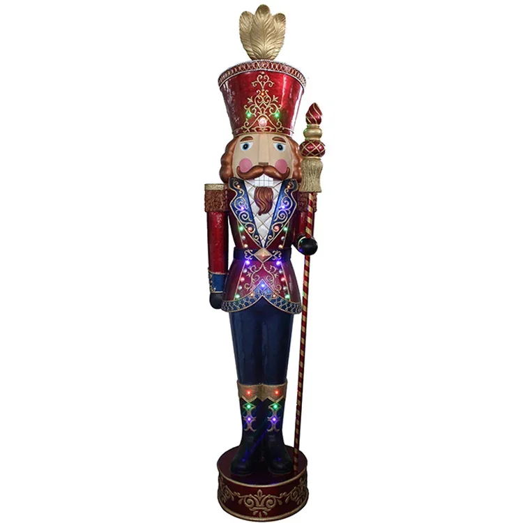 Giant mult led lights Christmas decor figurines, life size resin nutcracker soldier with holding stick