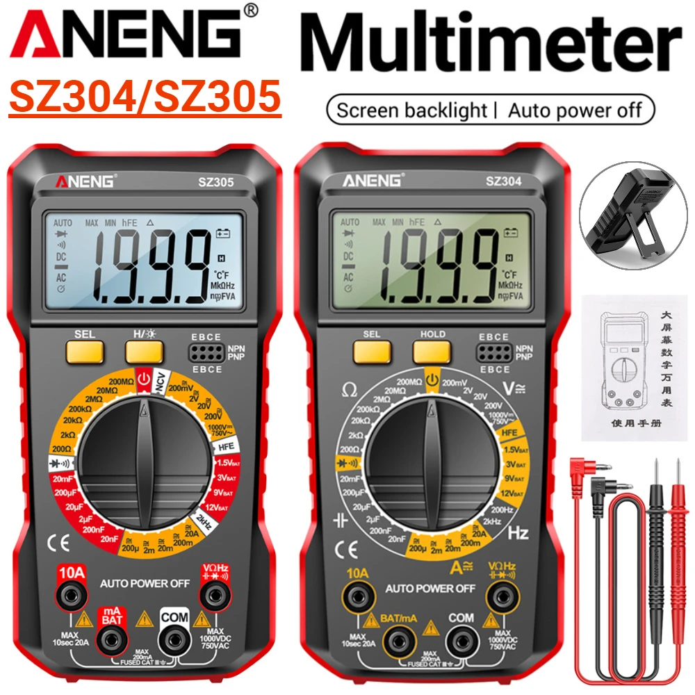 ANENG SZ304 Digital Multimeter 1999 Counts AC/DC Voltage Tester SZ305 Multimeter Auto-Ranging Voltmeter Ammeter Electrician Tool