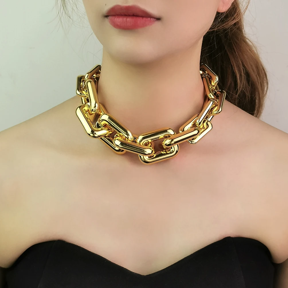 MANILAI CCB Material Chunky Chain Necklaces Gold Color Statement Choker For Women Bib Collar Necklace Big Torques Hiphop Jewelry