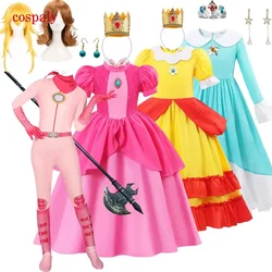 Game Role Play Peach Princess Dress For Girls Daisy Rosalina Cosplay Costume Comic Con Kids Peach Ball Gown Halloween Party Robe