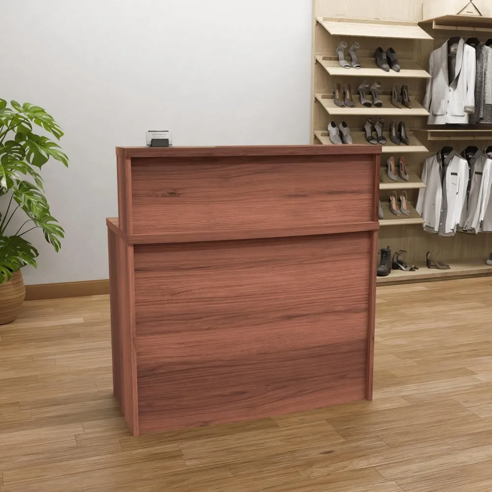 

Mono Walnut Modern Reception Desk w/Transaction Counter | Laminate Desktop | Multifunctional Standing Front Desk for Home