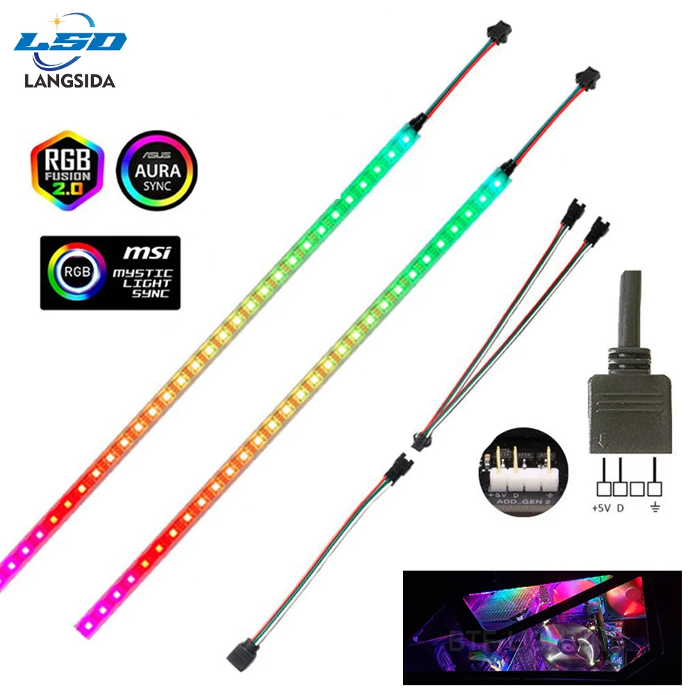 

PC Case RGB LED Strip WS2812 5V 3-Pin Motherboard Sync DIY Color-Changing with Breathing & Running Effects Manual Control