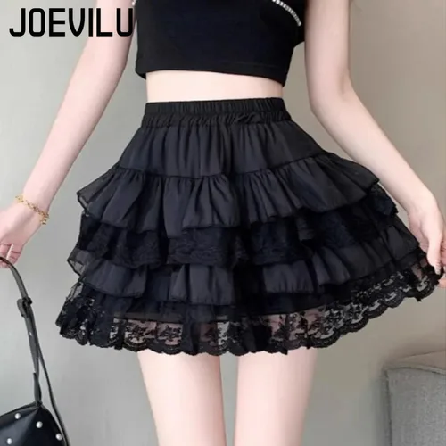 Imagen 2 del producto Falda tutú de encaje gótico para mujer, minifaldas elásticas sexis de encaje de tul, ropa de bailarina para fiesta y Club, pantalones negros, ropa de calle Y2k