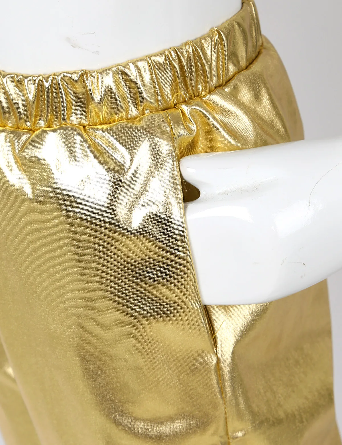 2PCS Kids Girls Glossy Metallic Dance Outfit Long Sleeve Sequin Crop Top And High Waist Dance Pants Suit Performance Costumes image 4