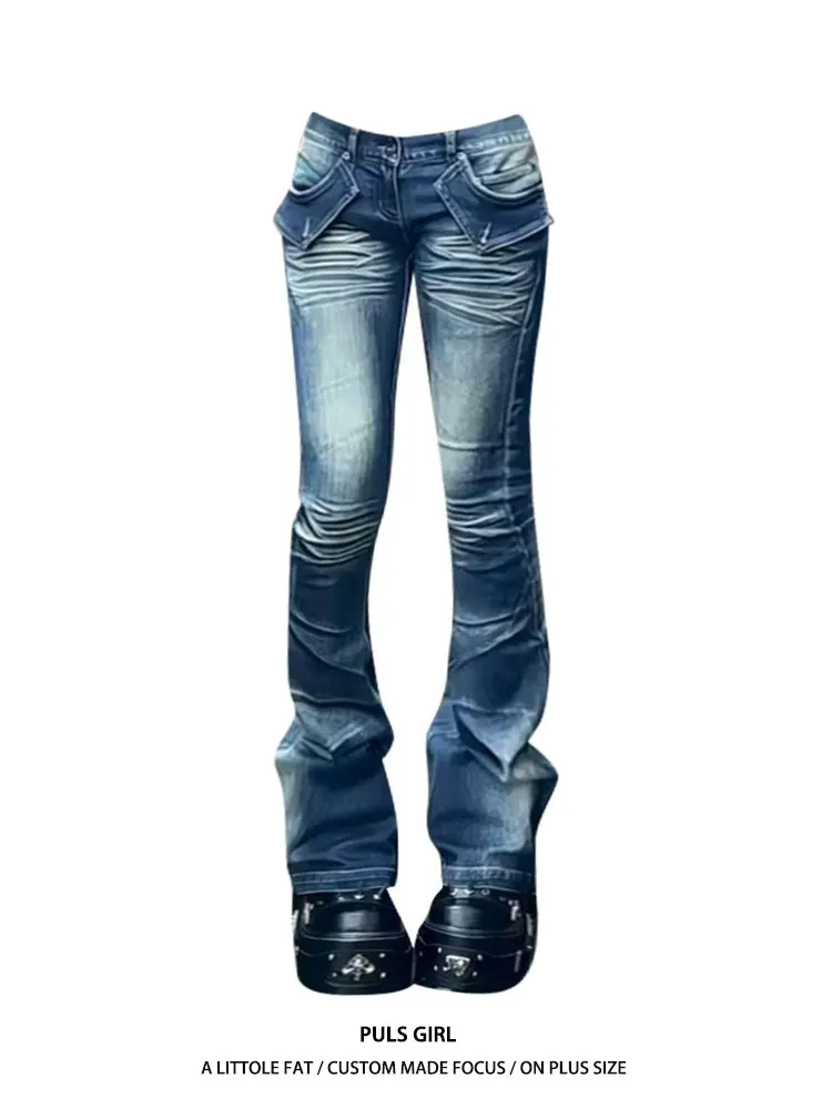 

Ретро-джинсы американского стиля больших размеров для женщин: облегающие, расклешенные, с вышивкой, эффект потертости, весна-осень, новая модель брюк