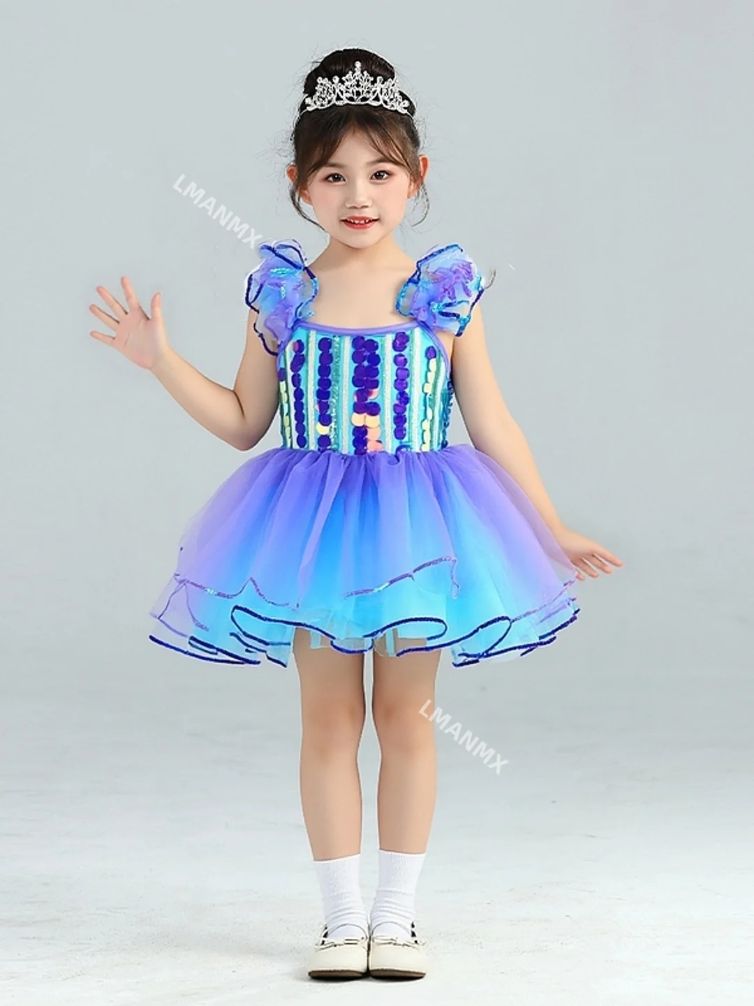 

Детский костюм для выступлений, пышная юбка, танцевальный костюм, милая газовая юбка с блестками для детского сада, юбка принцессы для выступлений