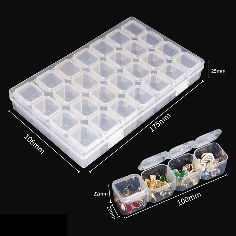 10/28Girds Nail Art Tools Storage Box Compartment Organizers Transparent Plastic Storage Case Beads Diamond Jewelry Container