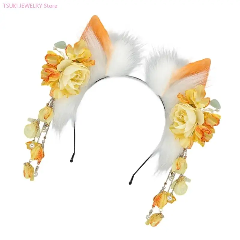 62KE ربطة شعر على شكل حيوان من القطيفة لأزياء الرسوم المتحركة بتصميم مرن وأغطية رأس مريحة لحفلات العروض المسرحية #4