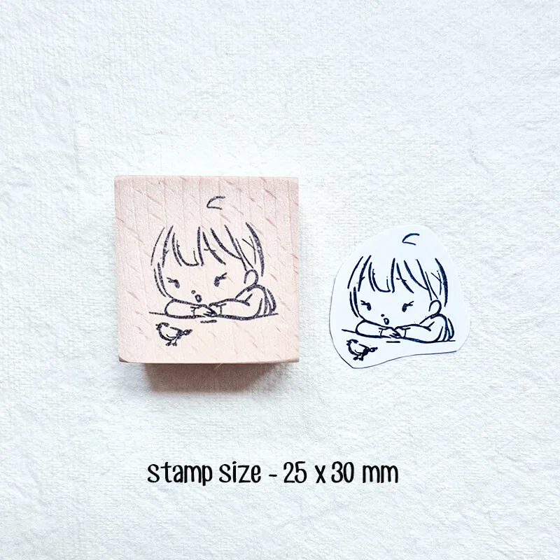 ختم سكرابوكينغ Kawaii فتاة وطيور قصة الطفولة الذاكرة مذكرات الديكور المجلات لطيف فتاة طوابع خشبية #6