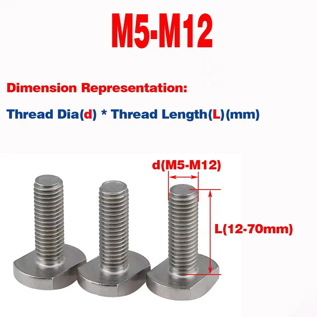 

304 Stainless Steel T-Bolt / Punch Groove Bolt / T-Shaped Die Pressing Plate Screw M5M6M8M10M12