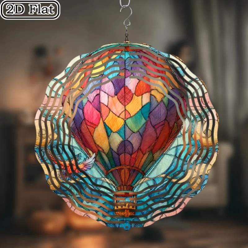 CIFBUY 2D Hot Air Balloon Bird Wind Chime Metal Spinner with 360 Rotating Hook Hanging Ornament for Garden Patio Wedding Party O