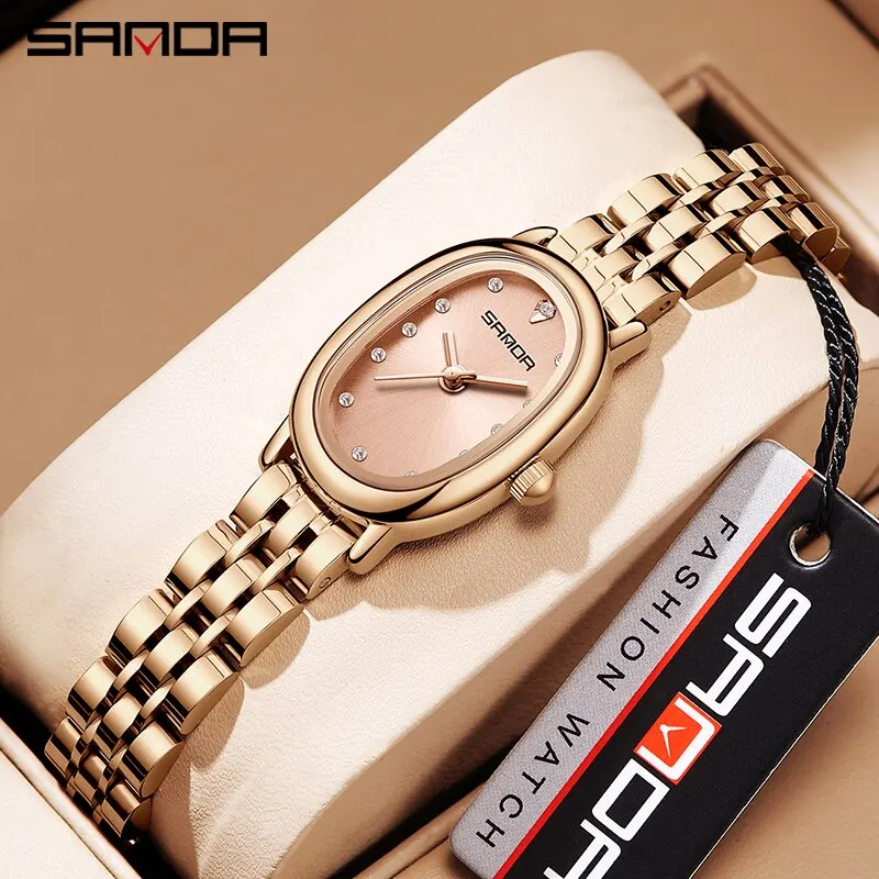 SANDA Women Quartz Watches Luxury Fashion Diamond Ladies Watch Waterproof Stainless Stain Wristwatch Girlfriend Gift Dress Watch