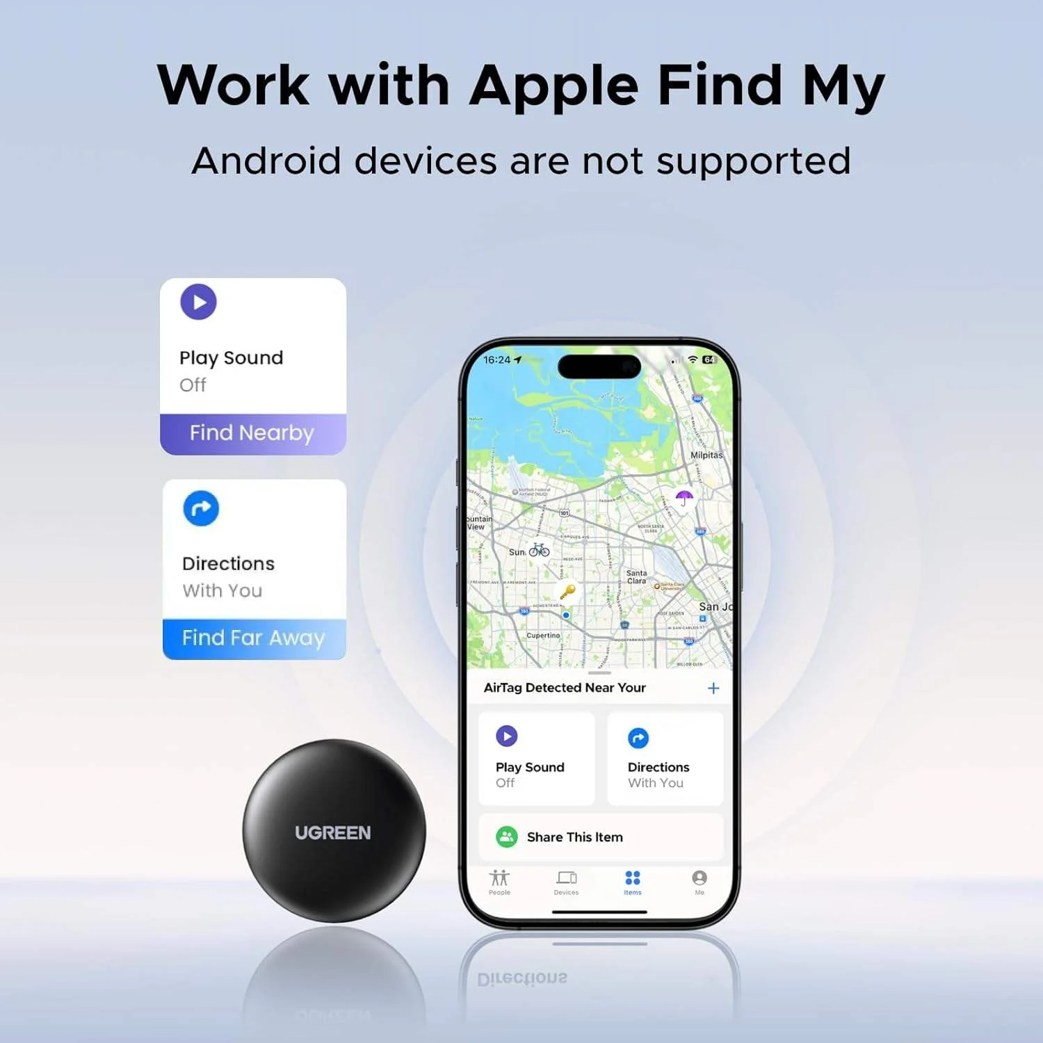 UGREEN FineTrack Mini, Tracker Tag with 18-Month Replaceable Battery, 80dB Volume, Bluetooth Item Finder for Keys, Wallet