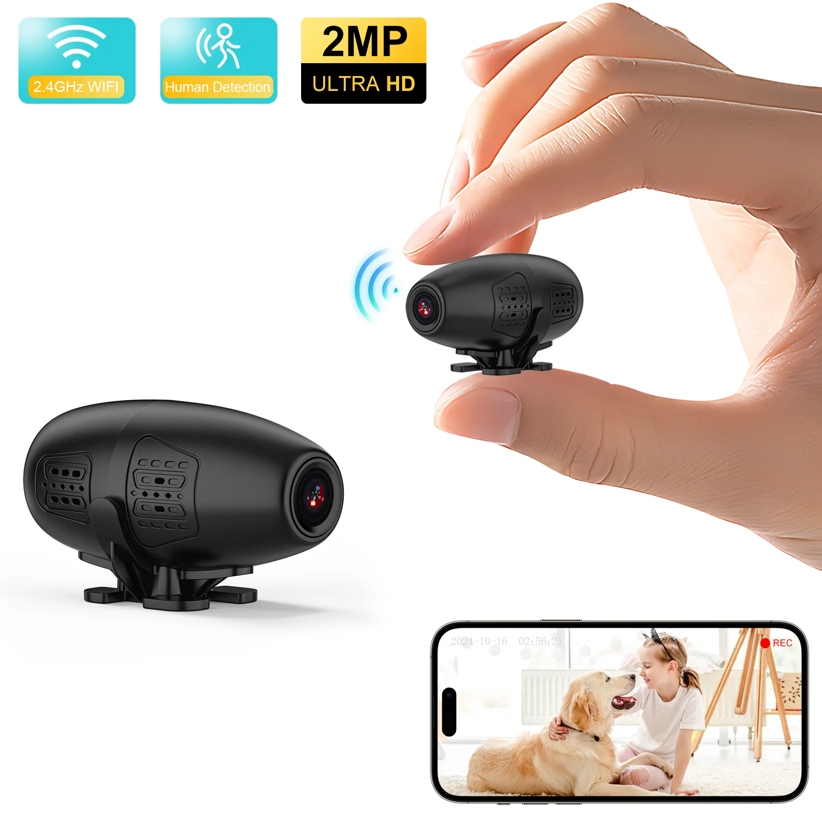 Mini Wireless Home Security Camera with Remote Access, 1080P HD, 140° Wide-Angle,  Motion Detection