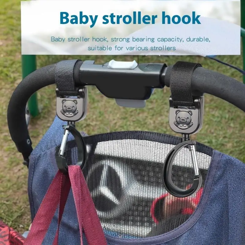 

Multipurpose Metal Bear Carabiner for Pushchairs, 1/2PCS, 360 Degree Rotating Pram Clip, Robust Stroller Hook