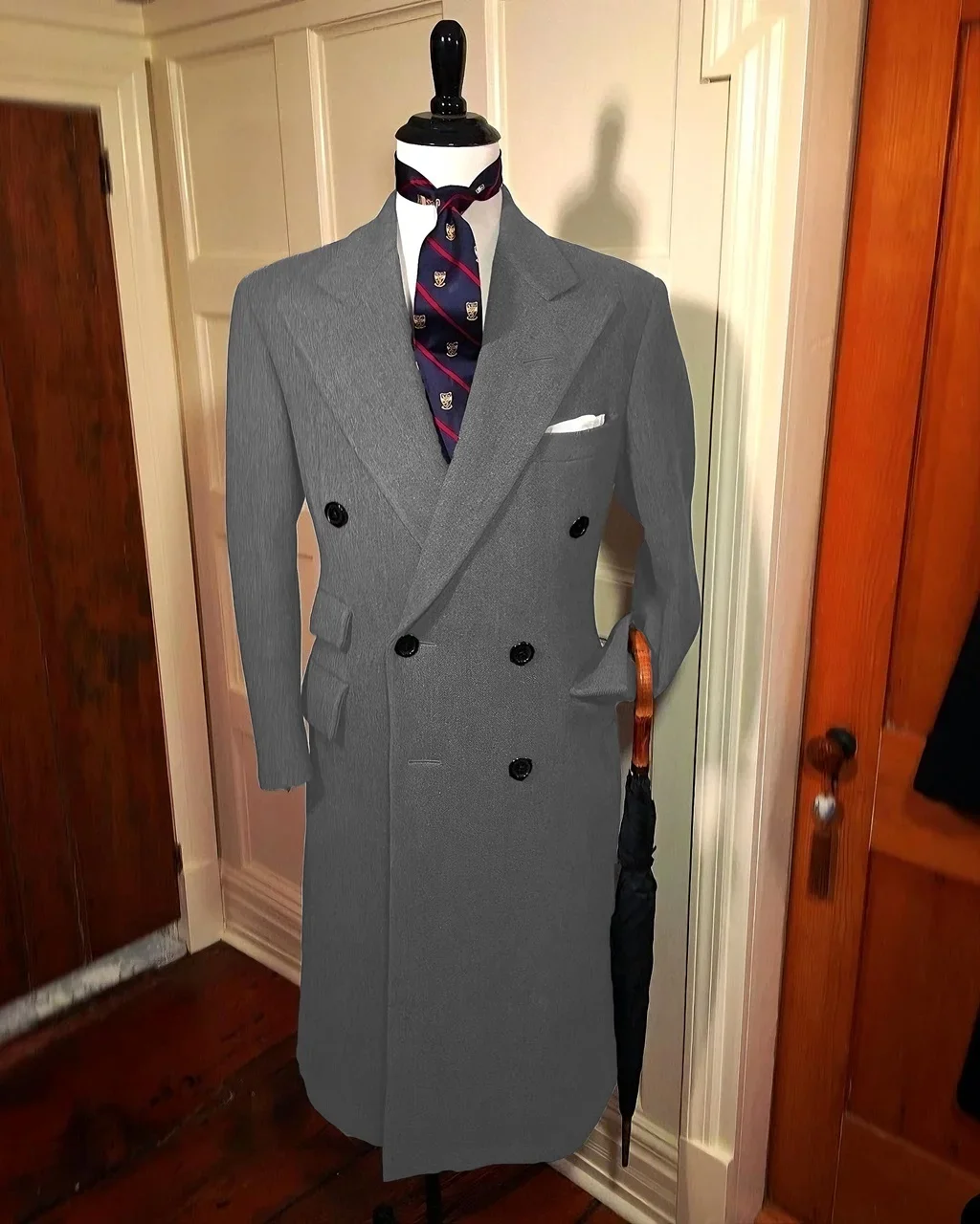 Formal Man Trench Coat Customized Single Blazer Full Man Terno Peak Lapel Long Coat Daily Business Elegant Men\'s Winter Jacket
