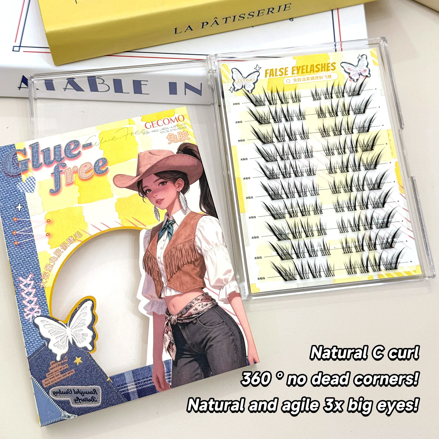 Ciglia finte volanti oblique senza colla Occhi Manga naturali con arricciatura a C Ciglia segmentate autoadesive per un trucco naturale degli occhi