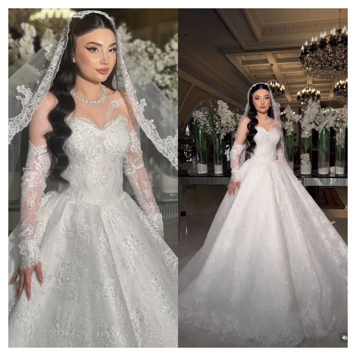Luxury Sweetheart Off Shoulder Detachable Long Sleeve Lace Bridal Gown Arabic Dubai Wedding Dress Vestido De Novia Customized