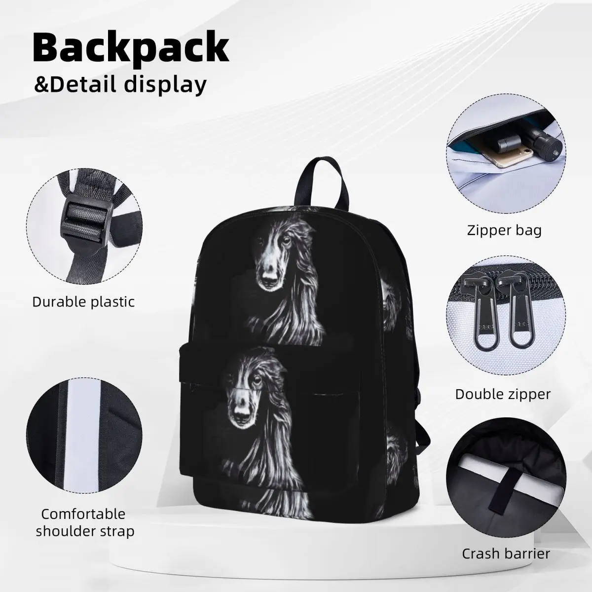 Afghan In Shadows Black Afghan Hound Backpacks Student Book bag Shoulder Bag Laptop Rucksack Travel Rucksack Children School Bag