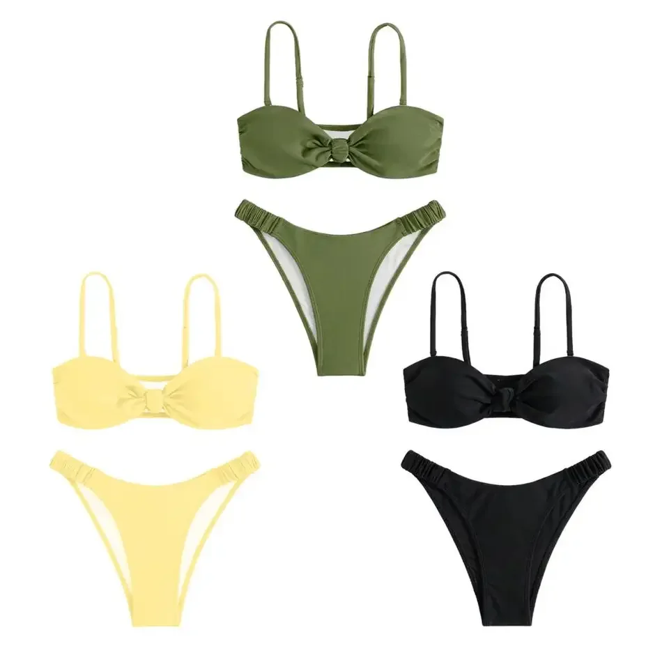 

Women'S Split Swimsuit Sexy Solid Deep V High Waist Bikini Sets Swimwear Women Women High Cut Bandage Push Up Swimsuit