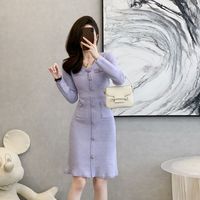 French Small Fragrant Knit Dress Women Autumn Winter 2025 New Temperament Elegant Vestidos Slim Fit Sweater Bodycon Skirt