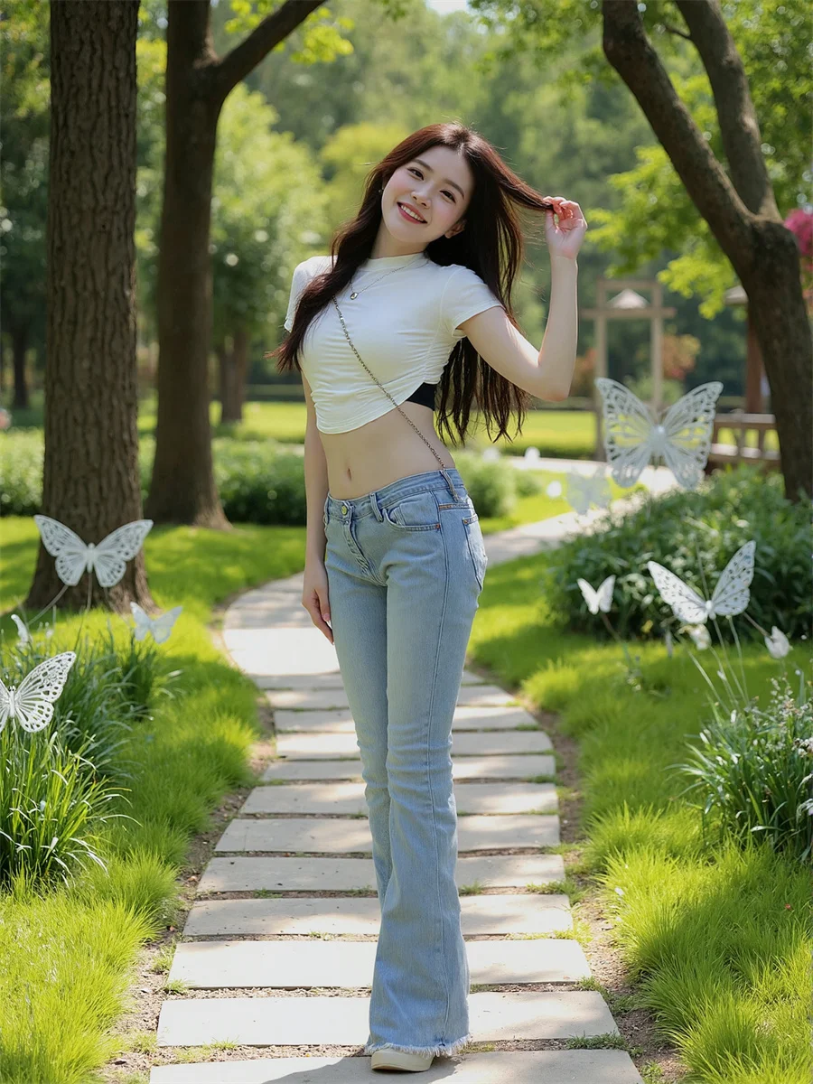 جينز نسائي للفتيات بقصة ضيقة متدرجة اللون من قماش الدنيم بنطلون فضفاض فضفاض للسيدات ملابس الشارع الشهير طراز Y2K موضة كورية #6