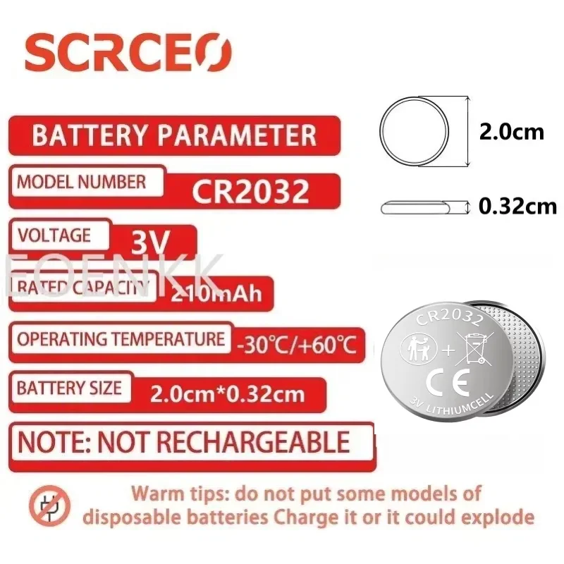 3V CR2032 Button Cell DL2032 ECR2032 cr 2032 Lithium Battery for Watch Toy Calculator Car Remote Control Key Fob Electronics