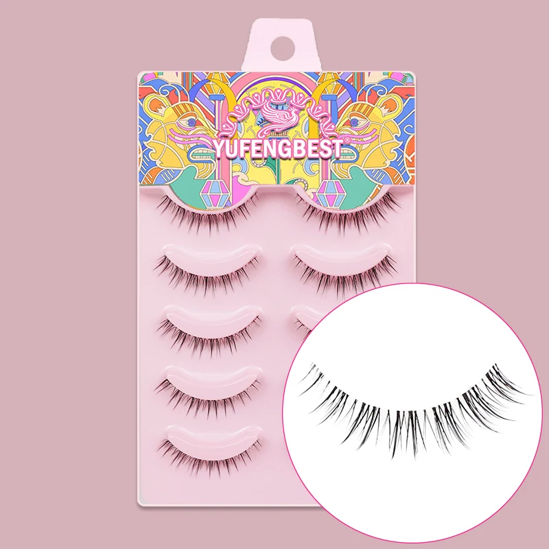 

YUFENGBEST 5pair 8mm Short Small Cat Eye Cils Extension Invisible Clear Band Half Light Asian Korean Lash Natural Look Eyelashes