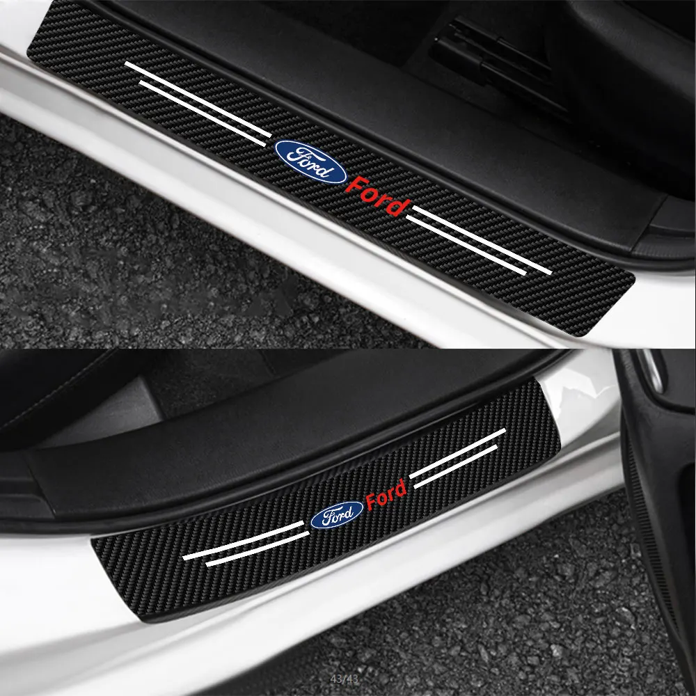 4PCS Leather Car Styling Door Sill Protector Sticker Accessories For Ford ST Fiesta Focus Mk2 3 4 Edition Mondeo Fusion Ecosport
