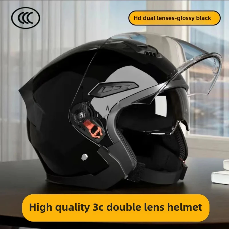 

Men Motorcycle Retro 3/4 Helmet Women Open Face Helmet Dual Lens Sun Visor Face Shield Top Lightweight Scooter Bike Casco Moto