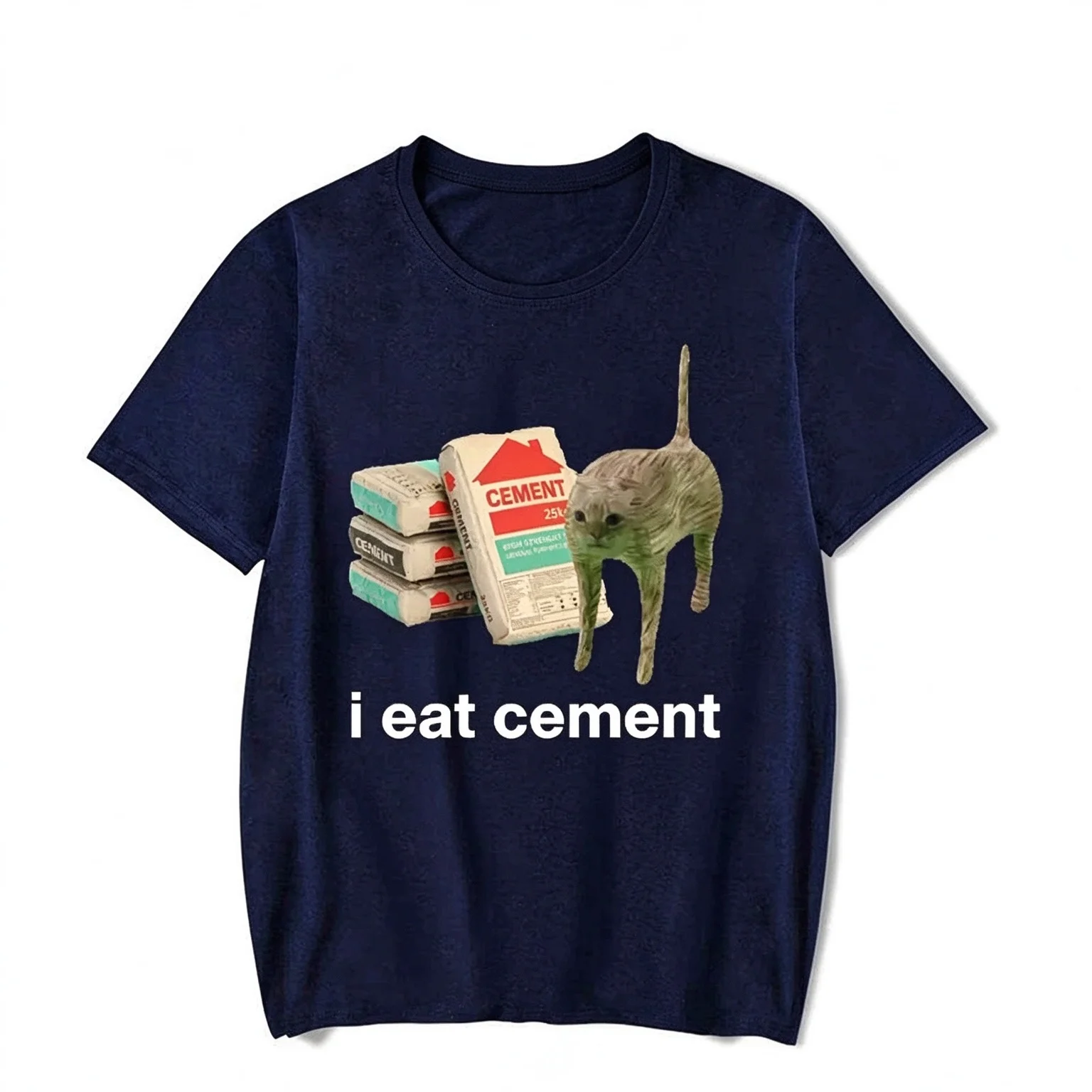 I Eat Cement Cursed Cat Funny Meme T Shirt for Men Women Fashion Casual Short Sleeve T Shirts Male Oversized cotton T-shirt Tops