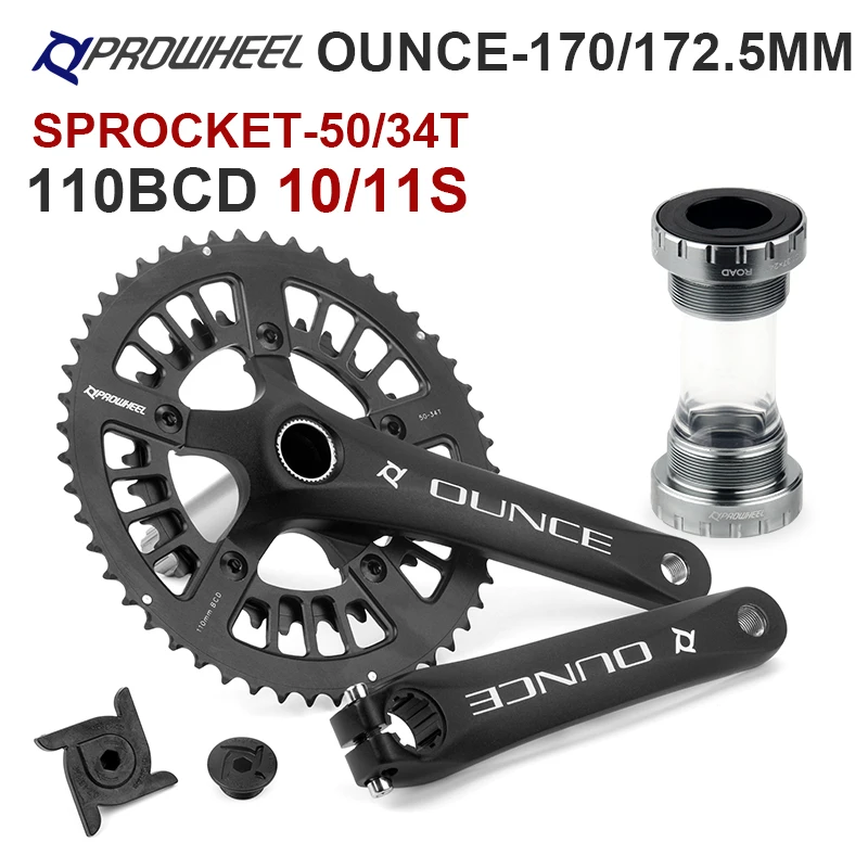 PROWHEEL 110BCD 34/50T Road Bicycle Crankset 170/172.5mm   Sprocket with Bearing Suitable for 10/11 Speed Road Bicycle Crank Set