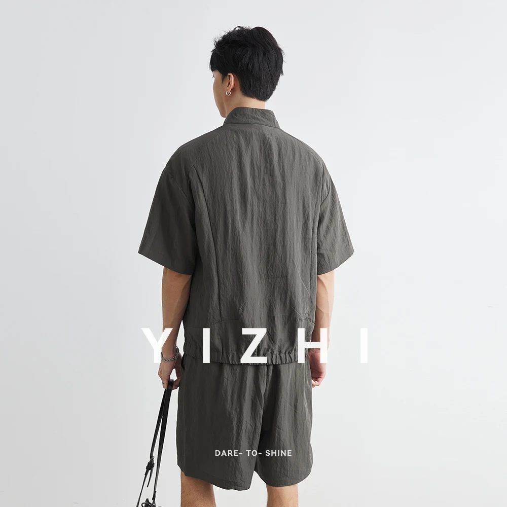 Fashion Men's Suit Lyocell Sun Protection Short Sleeve Short Sleeve Summer Leisure Outdoor Sports Loose Stand Collar Top Shorts