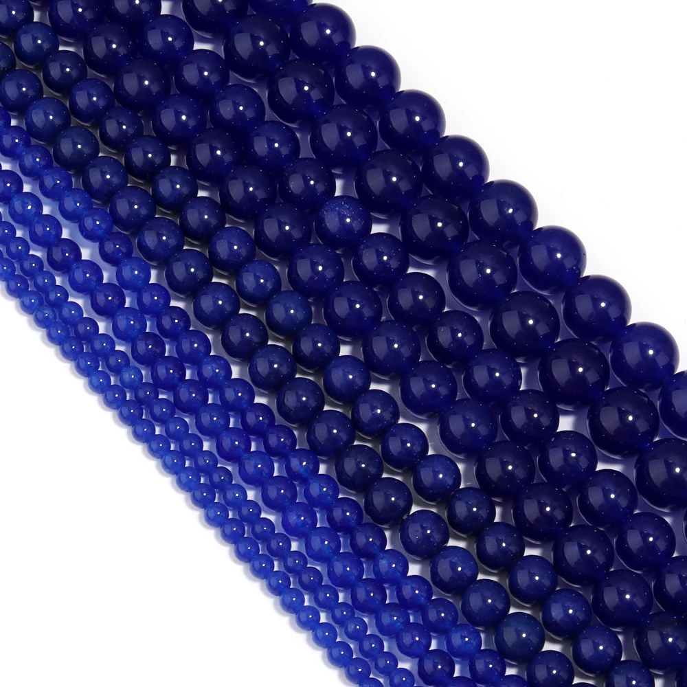 Natural Dark Blue Chalcedony Stone Bead Round Gem Beads for Jewelry Making DIY Bracelet Necklace Beaded Materials 4/6/8/10/12mm