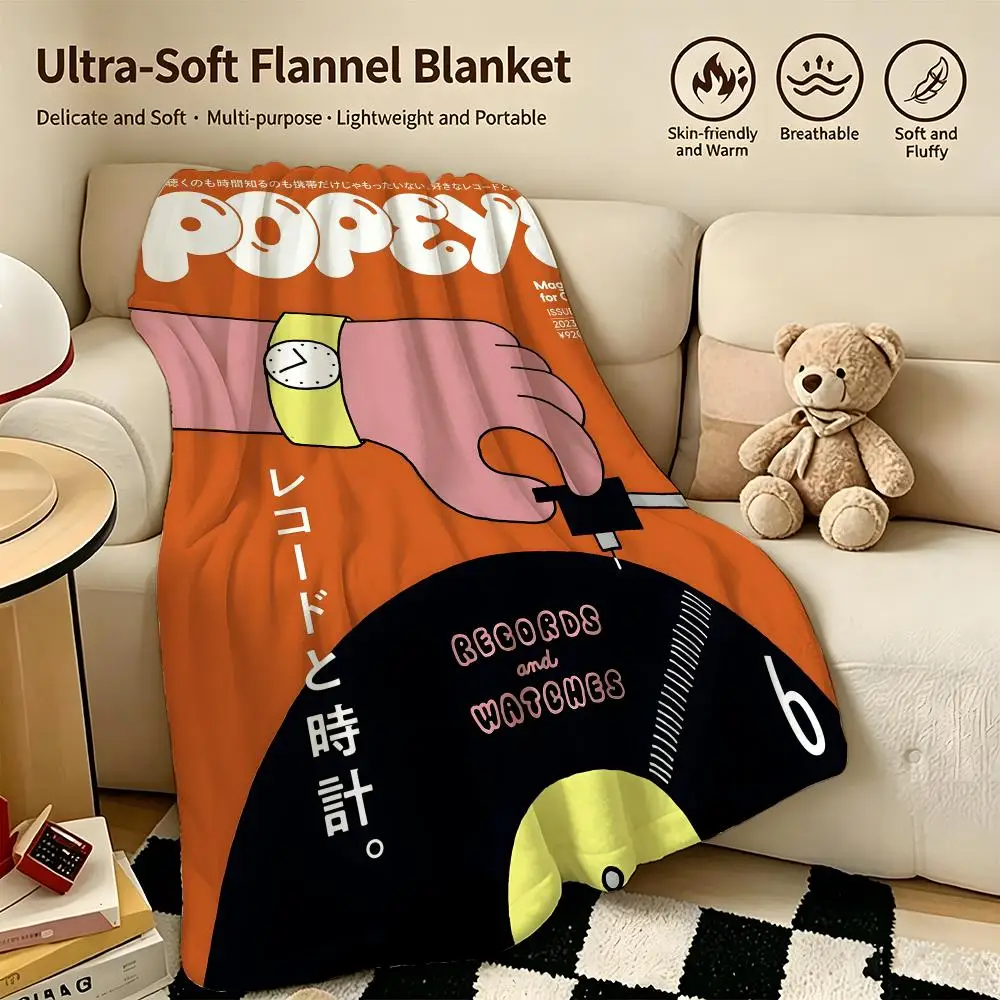 cartoon p-popeye-E Throw Warm Soft Flannel Blanket, Multi-use for Sofa Bed Camping Travel Nap