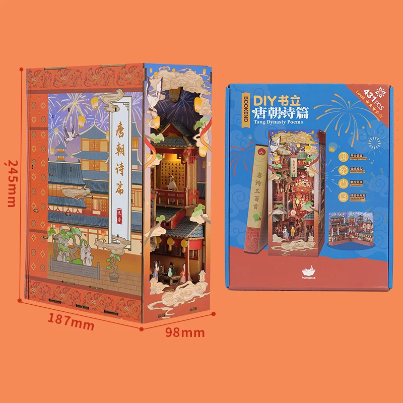 DIY Houten Boekenhoekje Plank Insert Kit Tang-dynastie Gedichten Boekensteun Miniatuur Model Kits Boekenplank voor Vrienden Verjaardagscadeaus